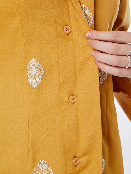 Iris Embroidered Long Kebaya Mustard